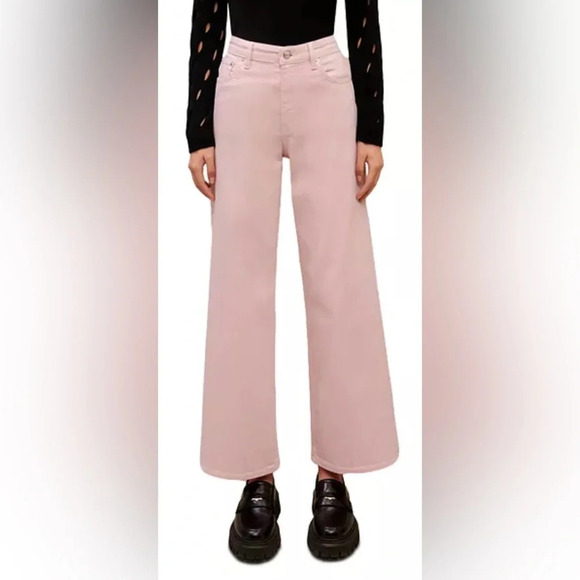 Maje Cotton Blend Wide Leg Jeans in Parma Viol Pink - Picture 1 of 14